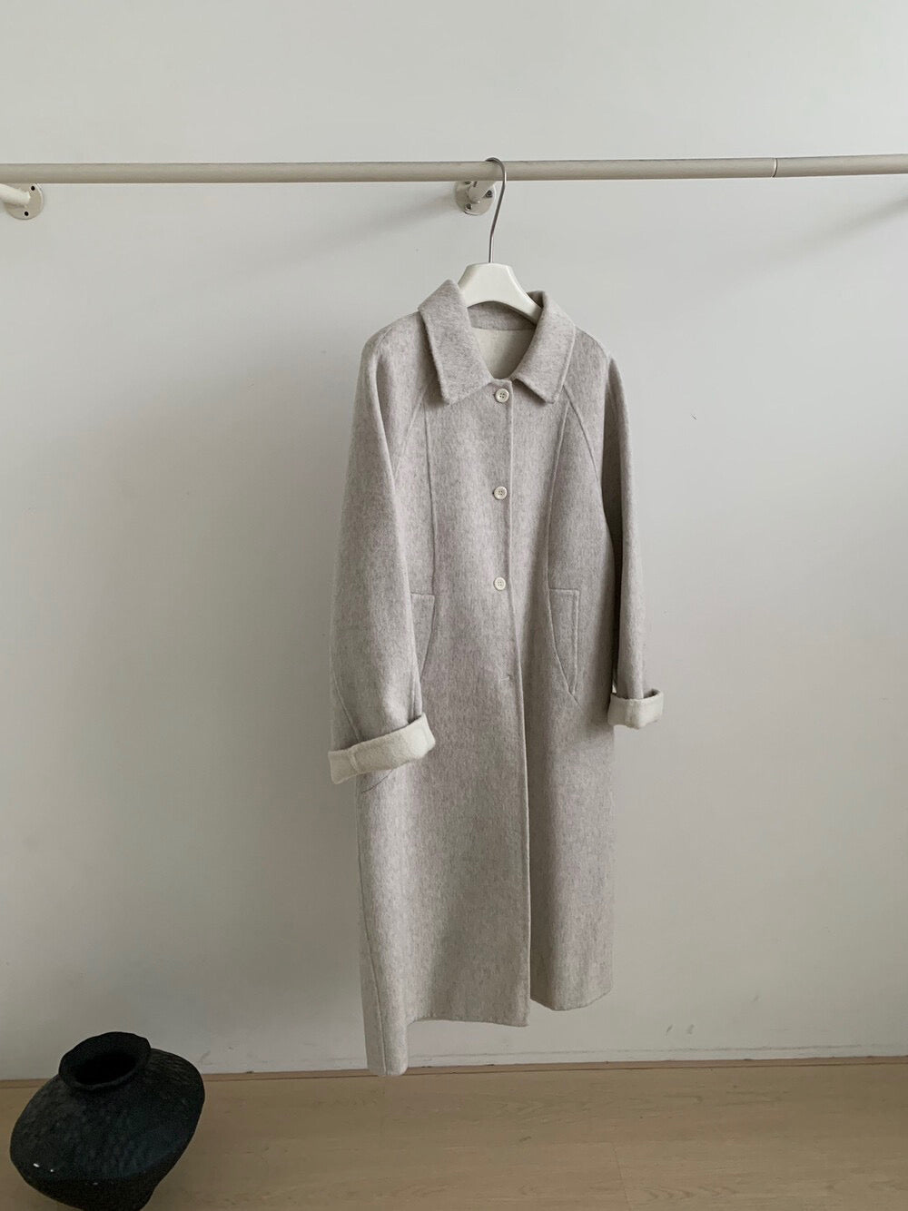 // 極簡高級感翻領100%wool雙面手工羊毛外套