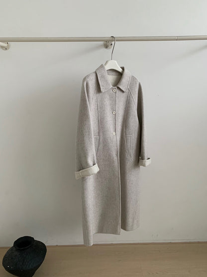 // 極簡高級感翻領100%wool雙面手工羊毛外套