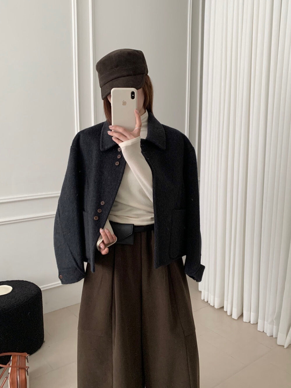 // 70%wool設計感鈕扣雙面手工外套