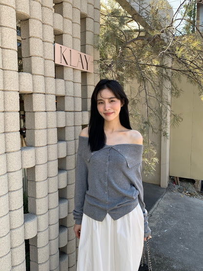 🗝️ 小性感顯瘦排扣大翻領針織上衣
