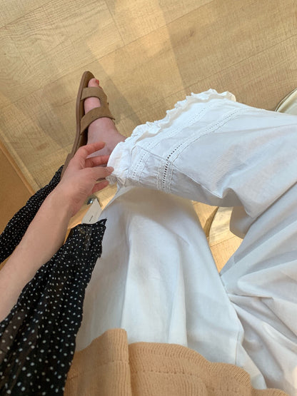 // 小復古刺繡花邊腳休閒褲