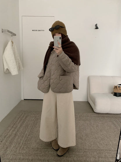 // cutting超美菱格夾棉圓領弧邊外套