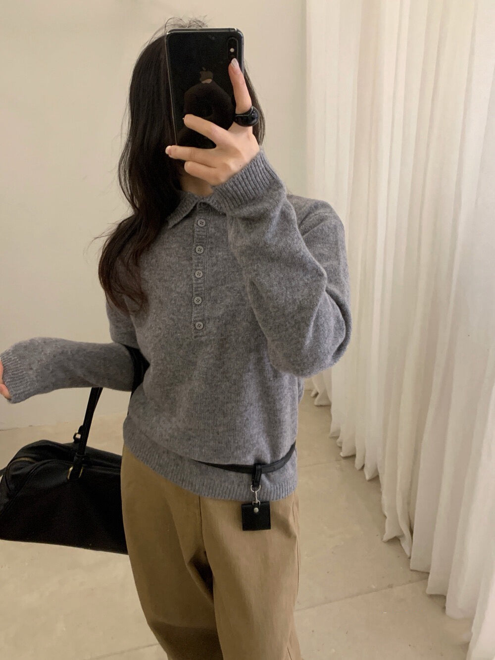 // 100%綿羊毛可立領半鈕扣NT