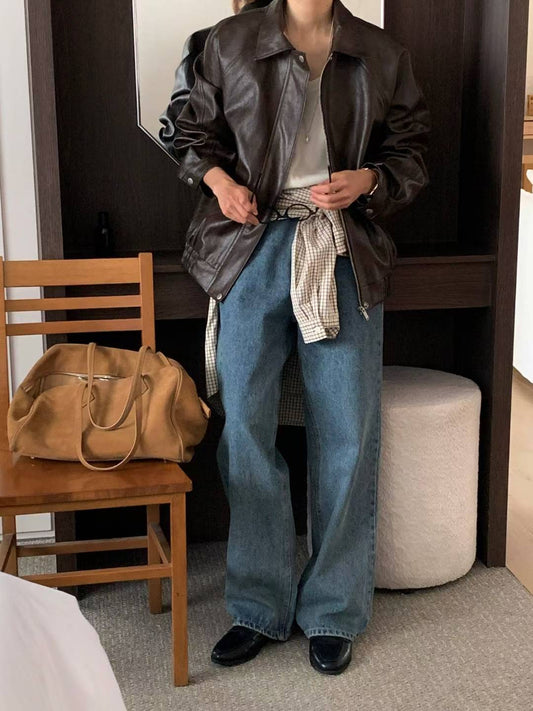 // premium denim全長loose fit牛仔褲