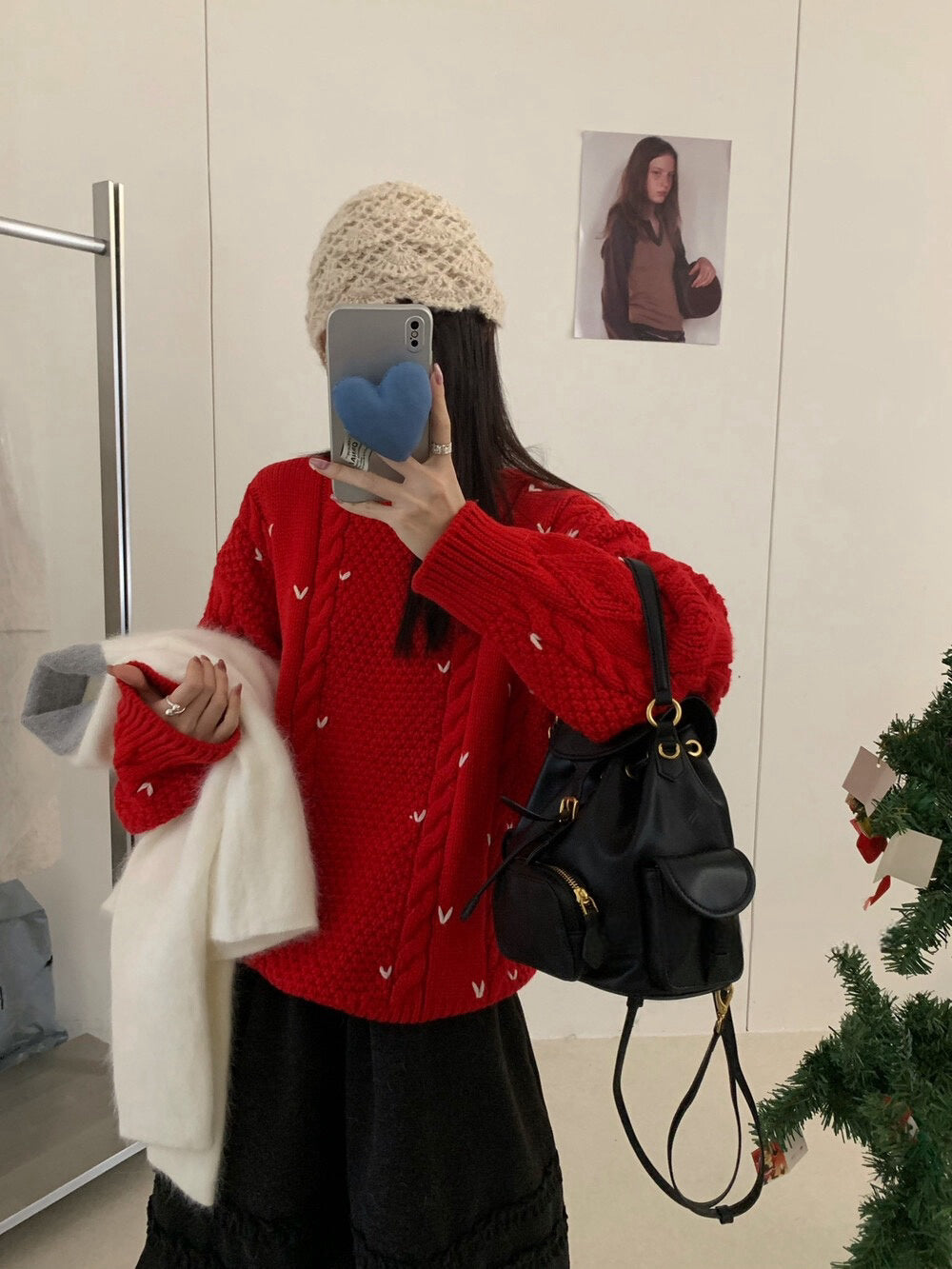 // 5%wool心心刺繡麻花毛衣