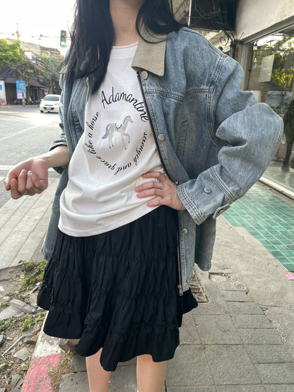 👒 拼色領復古感洗水牛仔外套