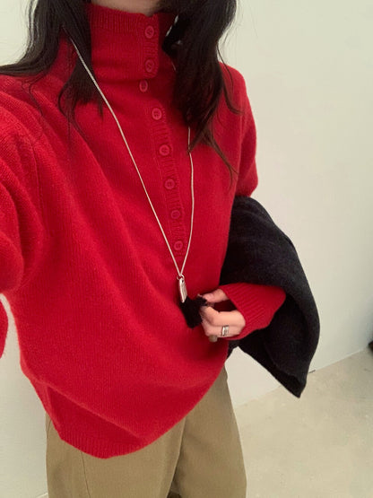 // 100%綿羊毛可立領半鈕扣NT