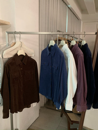 // 霧面感燈芯絨雙口袋SH