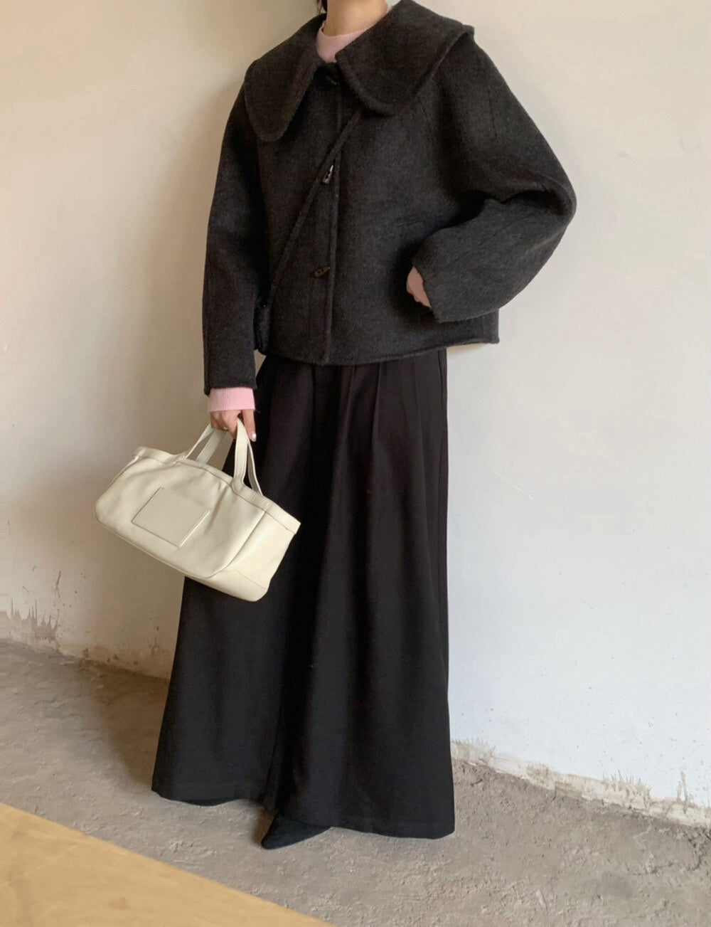 // 100%wool超韓大娃娃領手工外套(連袋仔)