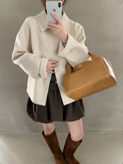 // 軟而不塌100%雙面羊毛特別鈕扣handmade外套