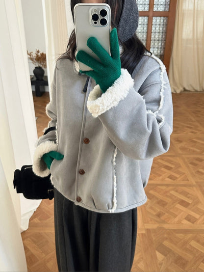 // 質感超好的皮毛一體圓翻領毛毛外套