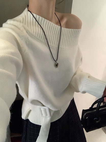 // 一字肩斜肩連腰帶NT