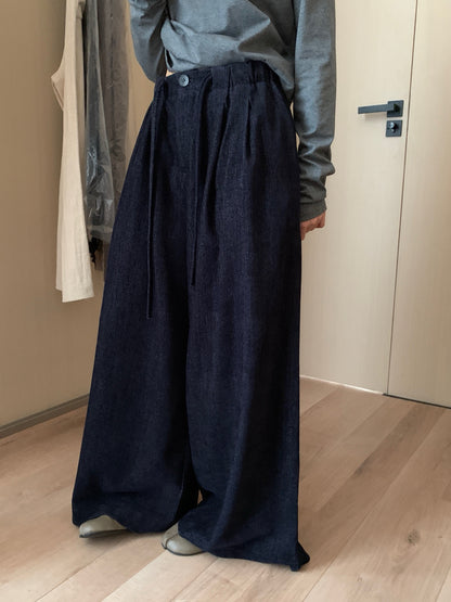 // 壓褶超遮肉橡筋腰連褲帶休閒褲