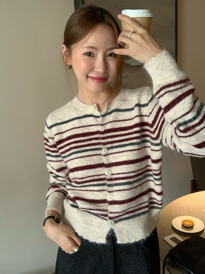 // 復古配色8%wool間條CD