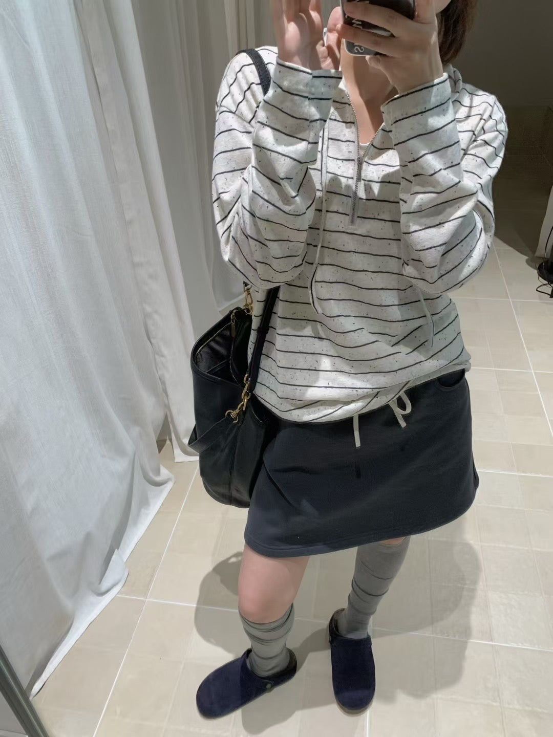 // 慵懶感連帽間條棉質上衣