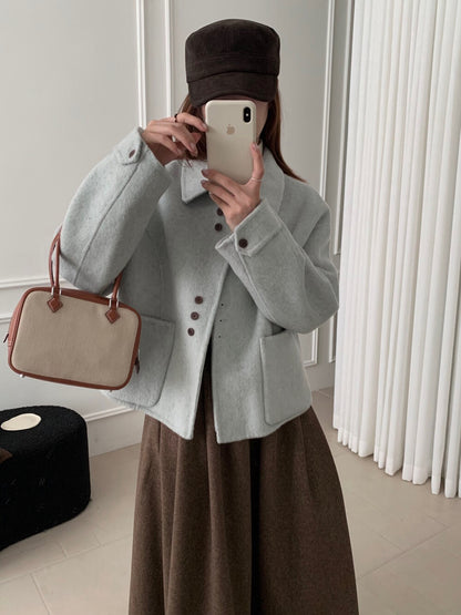 // 70%wool設計感鈕扣雙面手工外套