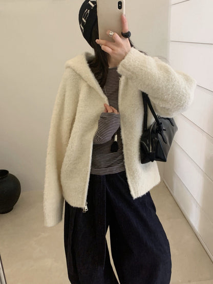 // 超軟糯圈圈羊毛連帽拉鍊CD