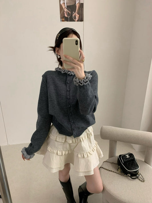 // 超美撞色花邊領+袖口CD