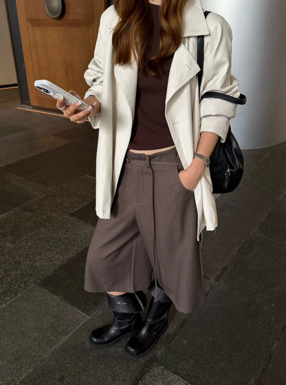J30 / 質感雙排扣啞光彷皮trench coat外套