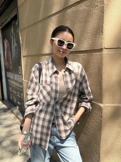 B117 / 美式慵懶格紋口袋恤衫