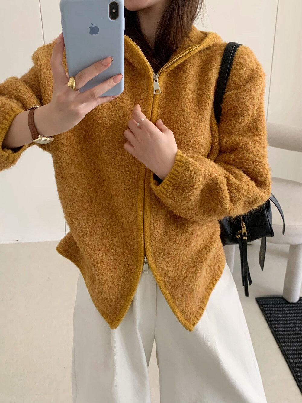 // 慵懶連帽肌理感拉鍊CD