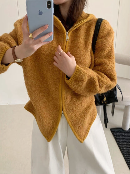 // 慵懶連帽肌理感拉鍊CD