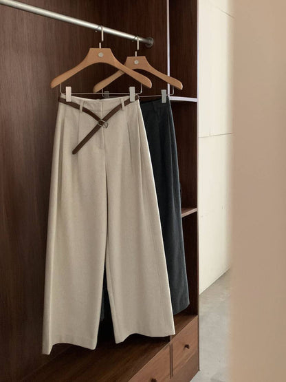 // 50%wool高級感直腳全長毛呢褲