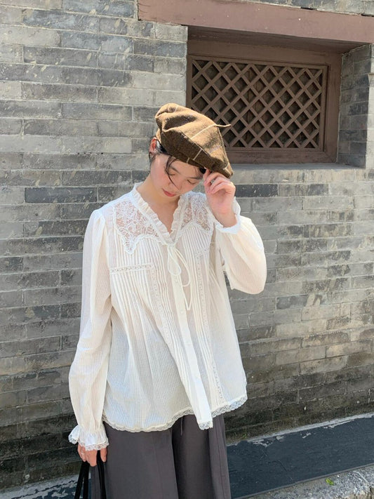 B06 / 復古拼接lace壓褶綁帶BL
