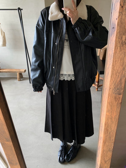 // 甜酷風毛毛領夾棉皮外套