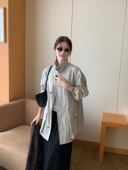 J10 / 超氣質可立領口袋中長trench coat