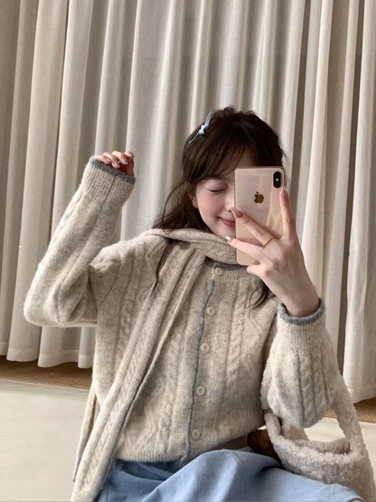 // 17%綿羊毛撞色邊麻花紋CD(連頸巾)