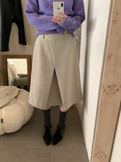 // 45%wool交叉不規則毛呢裙