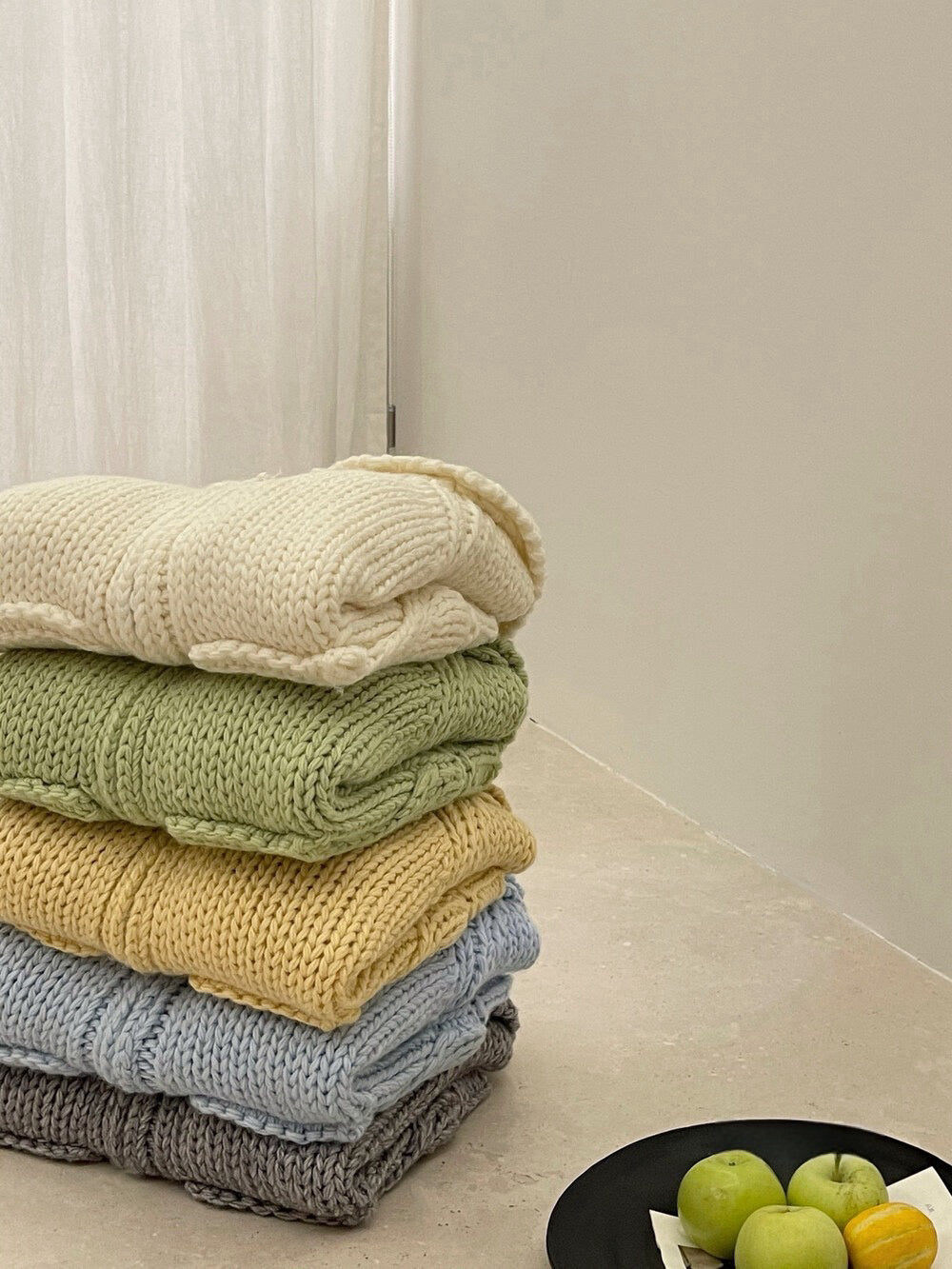 // 30%wool粗棒針手工織感圓翻領口袋拉鍊CD