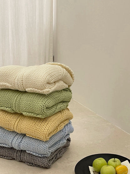 // 30%wool粗棒針手工織感圓翻領口袋拉鍊CD