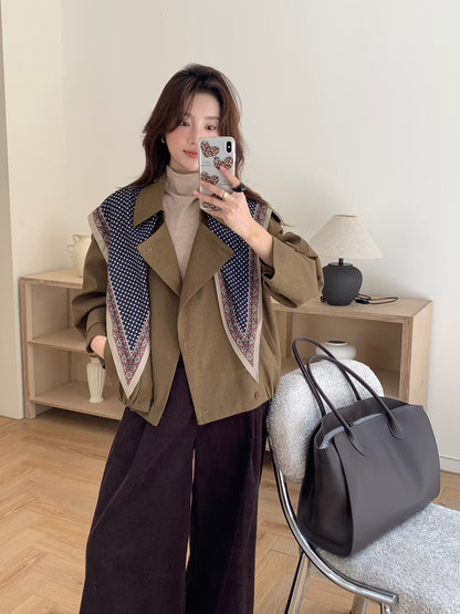 // 經典雙排扣短款外套(連絲巾)