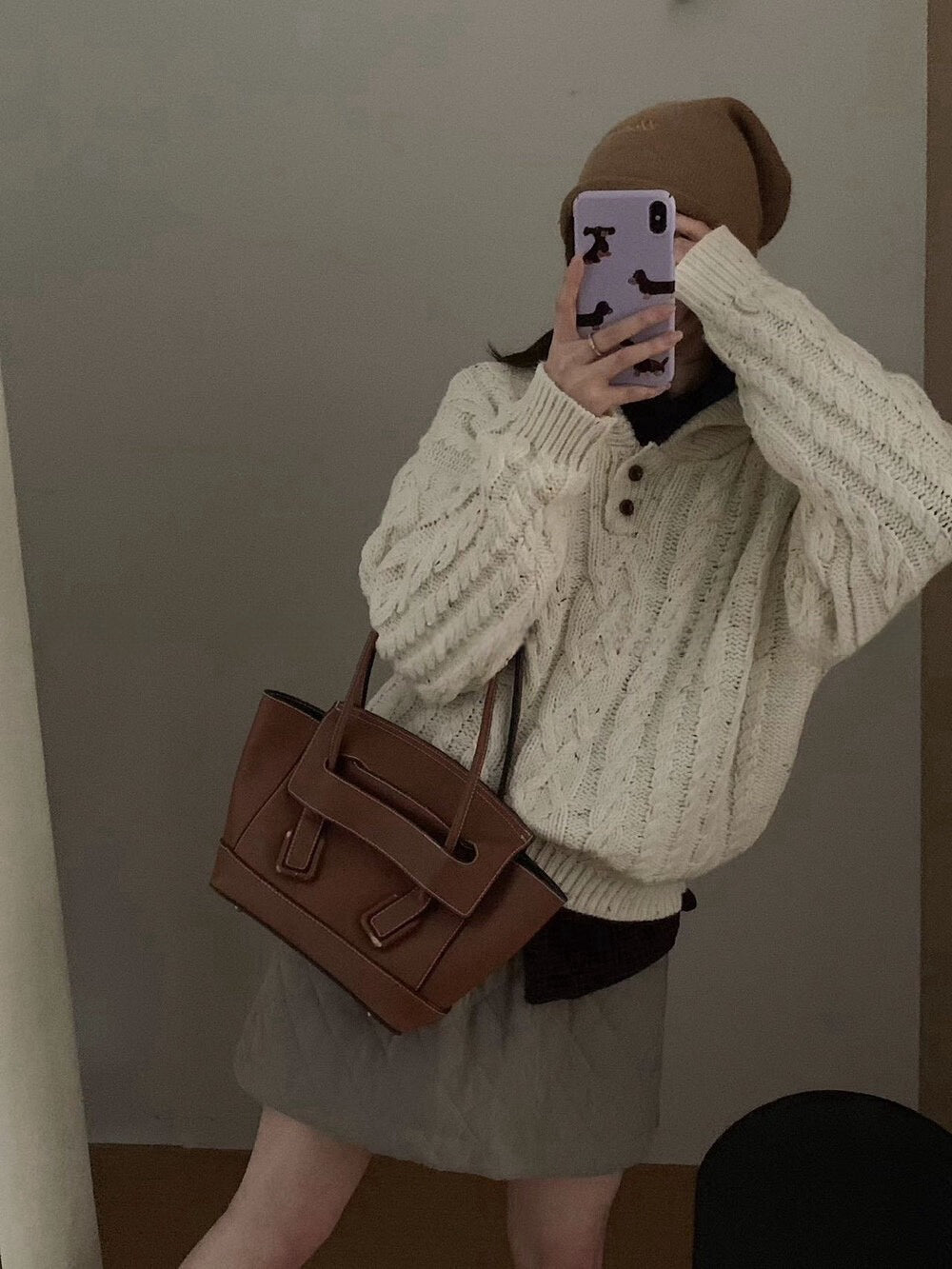 // 30%羊毛紋理感麻花鈕扣翻領毛衣