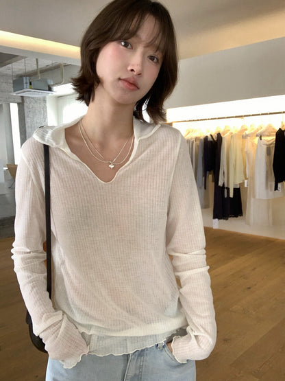 🧴 超舒服小V翻領薄薄卷邊TEE