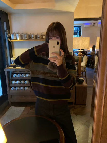 // 10%raccoon復古配色間條毛衣