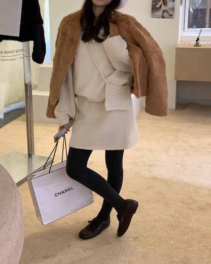 // 超舒服軟糯毛衣+短裙+袋仔三件套