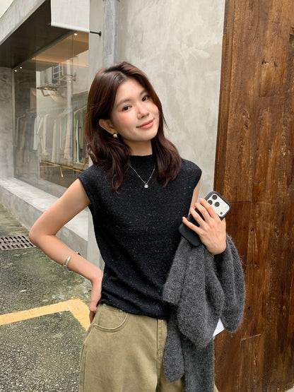 B45 / 混針點點小立領簡約針織背心