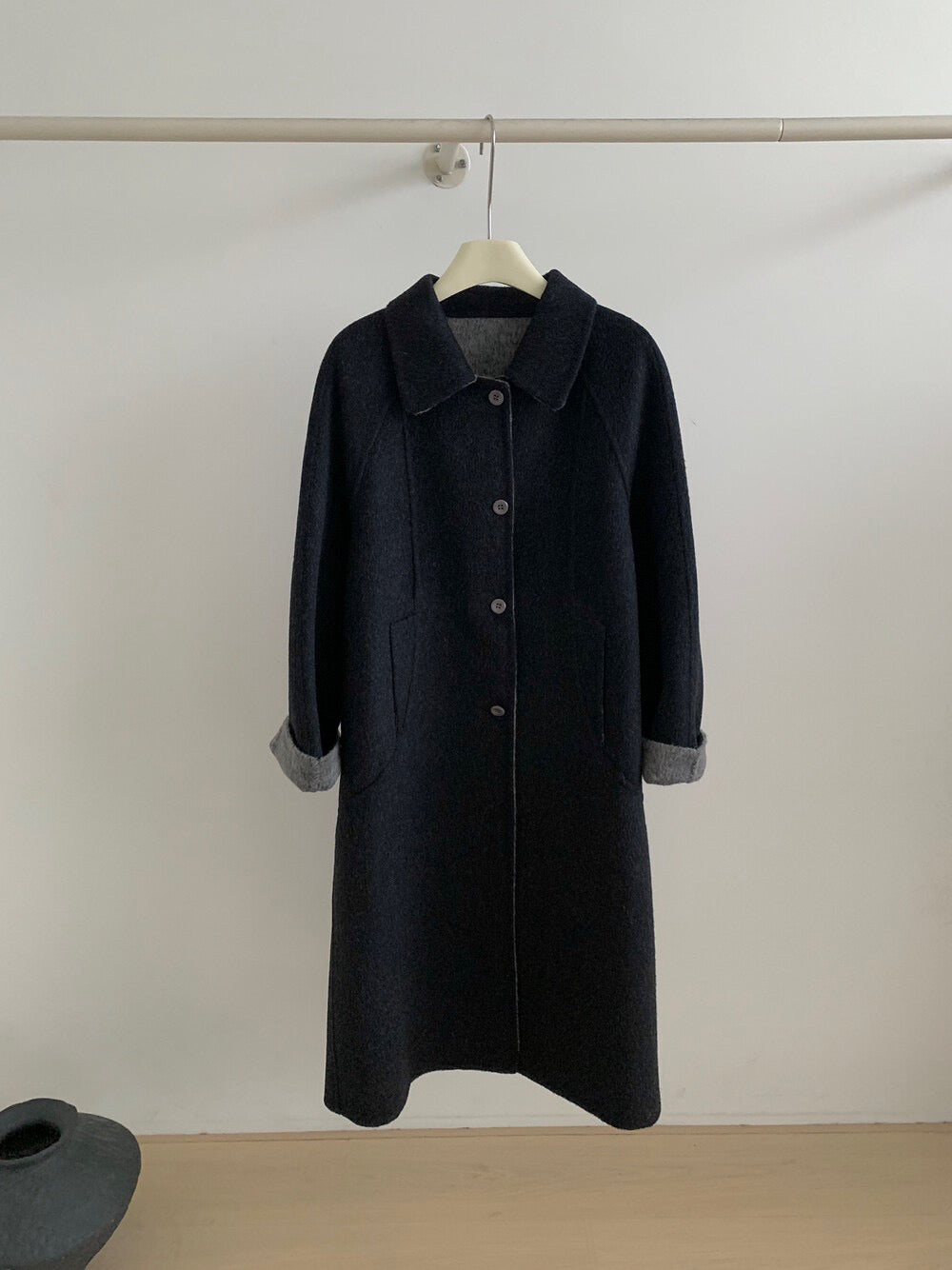 // 極簡高級感翻領100%wool雙面手工羊毛外套