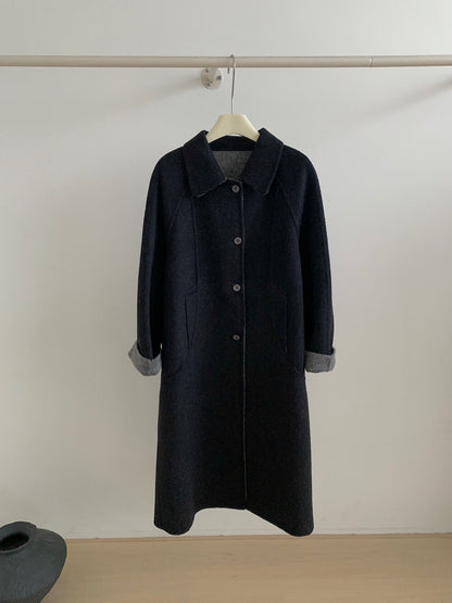 // 極簡高級感翻領100%wool雙面手工羊毛外套