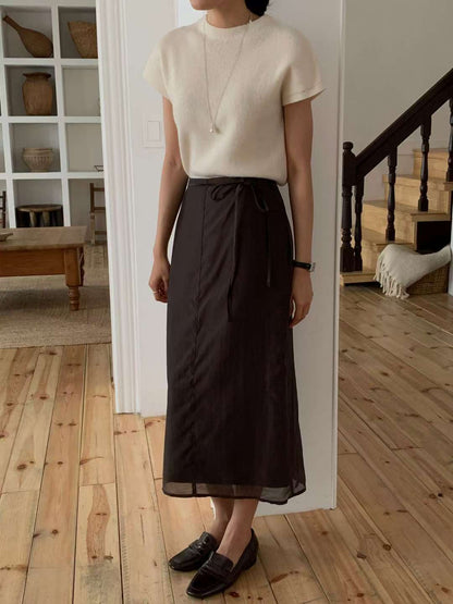 // 雙層lace後開叉連腰繩SK