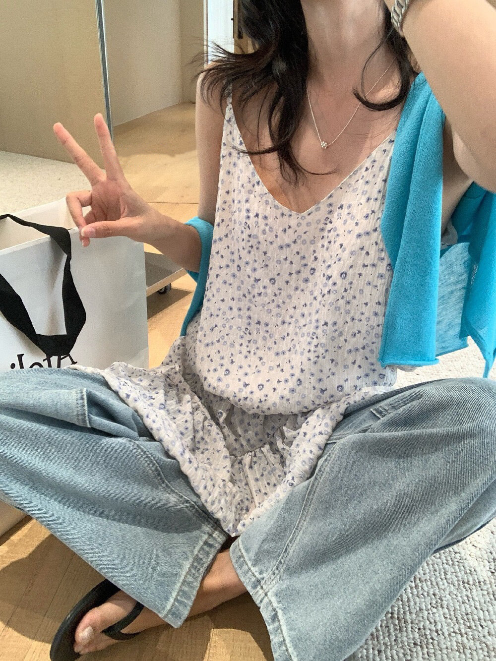 // 疊穿超美荷葉腳碎花吊帶OPS