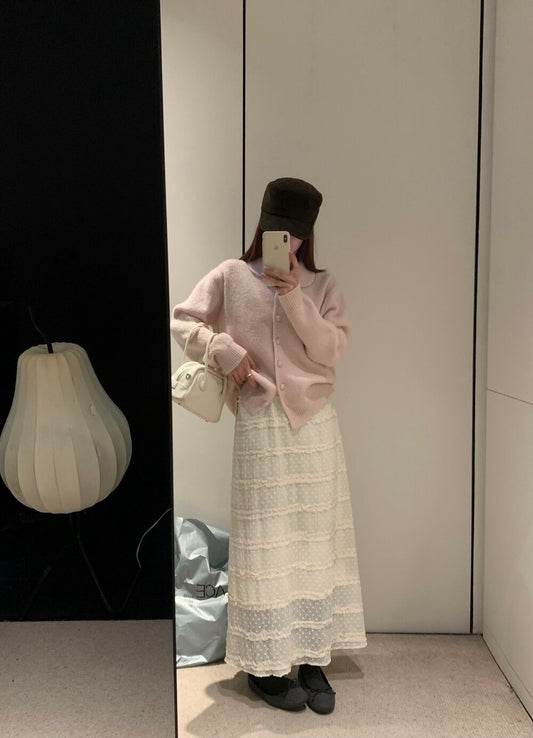 // 超精緻全lace立體點點內加絨中裙