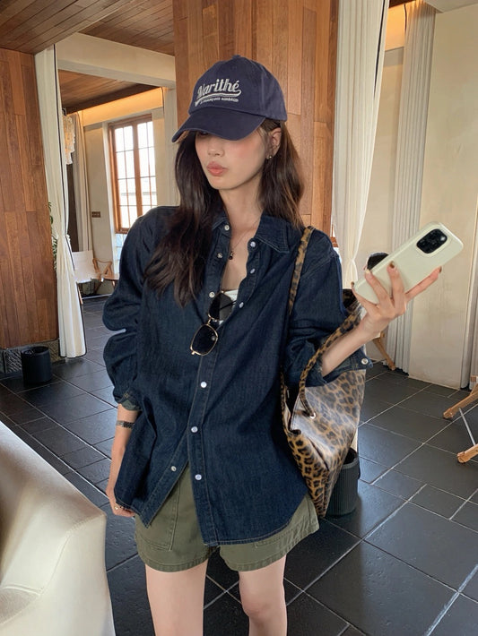 B34 / 原牛仔色寬鬆休閒風恤衫