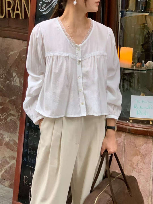 // 微微光感lace邊排扣微傘型BL