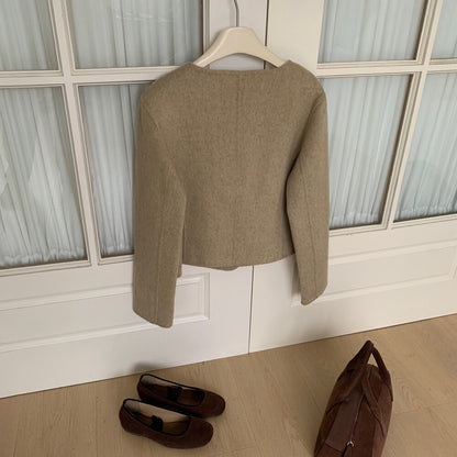 回饋價！// 質感金鈕扣氣質口袋100%手工雙面羊毛外套