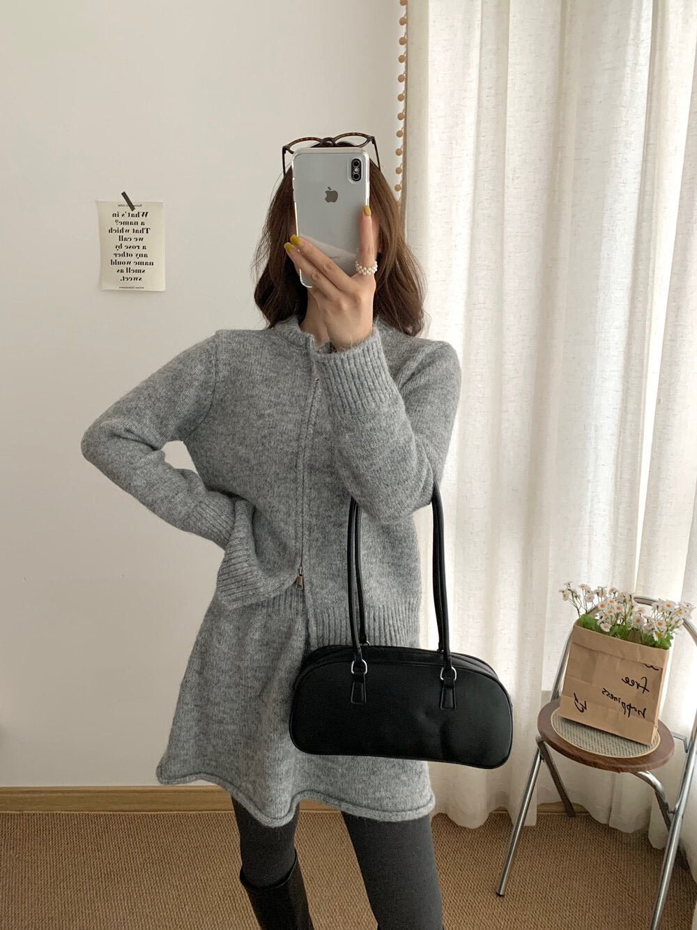 // 性價比超高！圓領拉鍊外套+短裙針織套裝