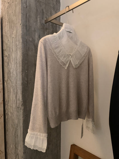 // 拼接花邊lace領+袖混羊毛NT